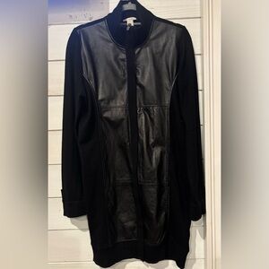 White + Warren Black 100 Merino Wool with Leather Trim Jacket in size Large